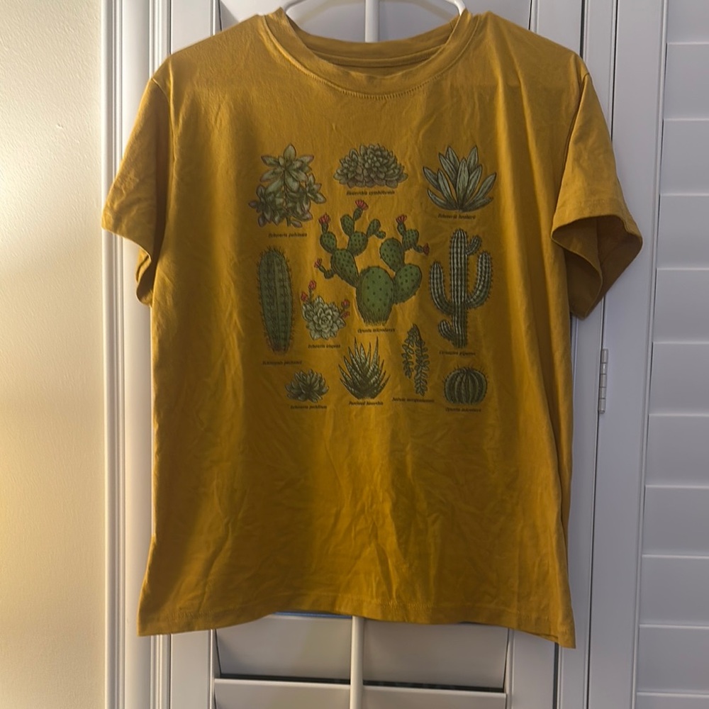 Yellow Graphic Tee with Cactus Design